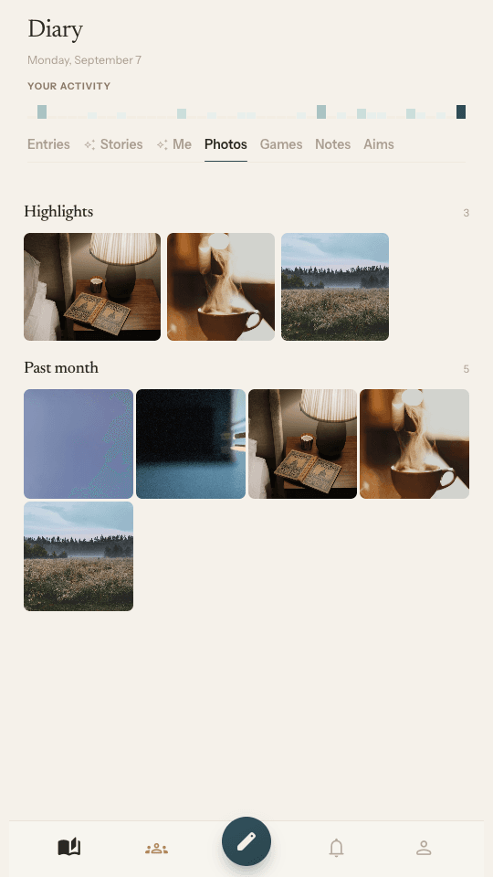 The Photos tab: highlights, then the past month
